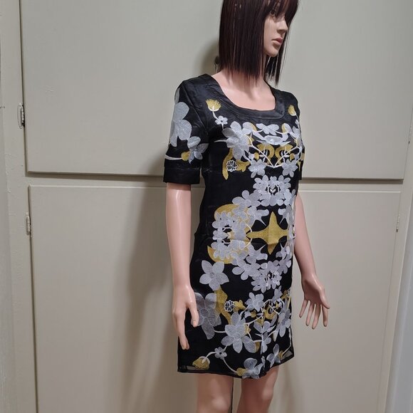 Rachael G. Black Floral Summer Dress with Short Sleeves, Sizes M and S - Picture 3 of 13
